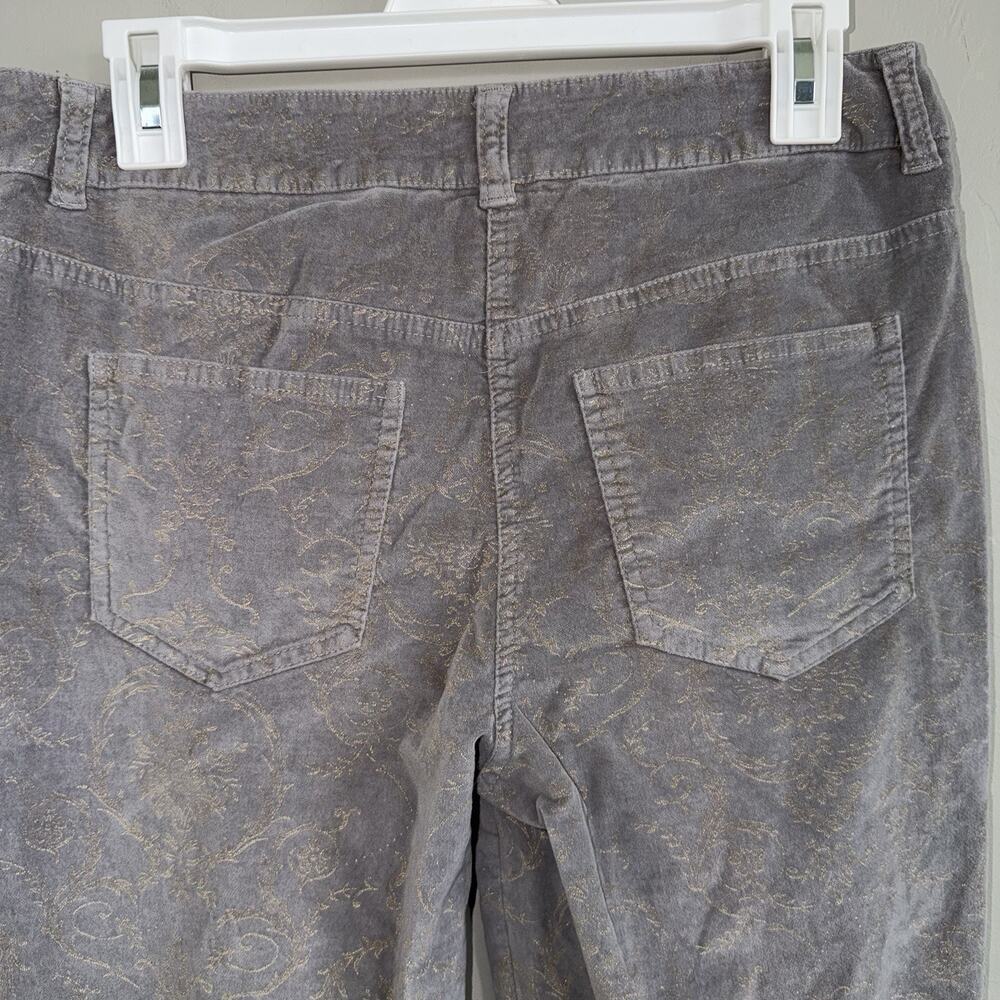 Chicos Gray Velvet Gold Embossed Damask Straight Leg Pants Size 00 / 30 - Picture 3 of 9